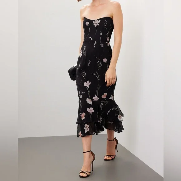 Katie May | Dresses | Katie May Nami Gown Cocktail Strapless Sweetheart  Midi Dress Floral On Black M | Poshmark